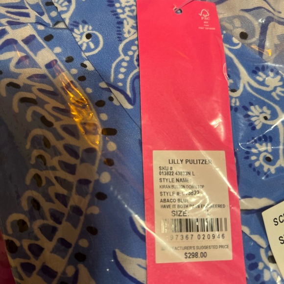 LILLY PULITZER KIRAN BUTTON DOWN SILK BLUE PRINTED BLOUSE SIZE LARGE - Picture 11 of 11
